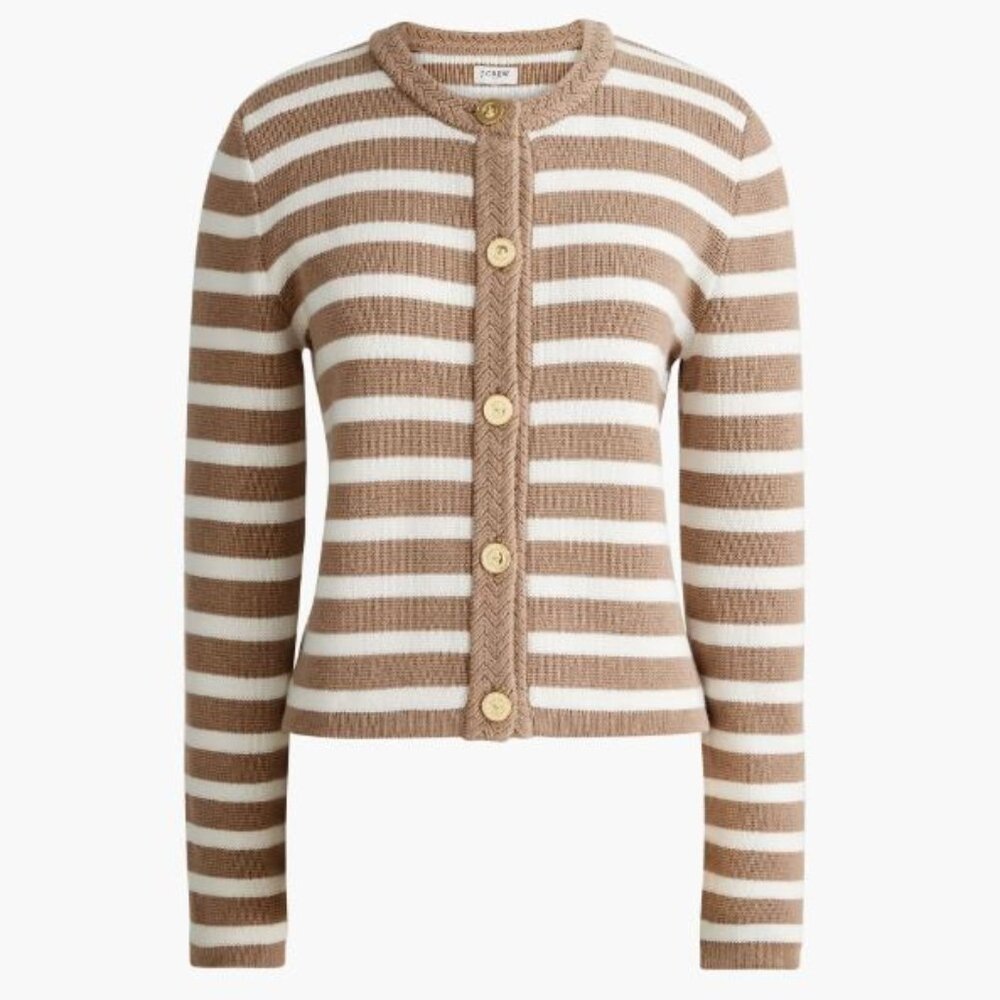 NWT J Crew Crew neck Striped cotton lady jacket cardigan sweater
